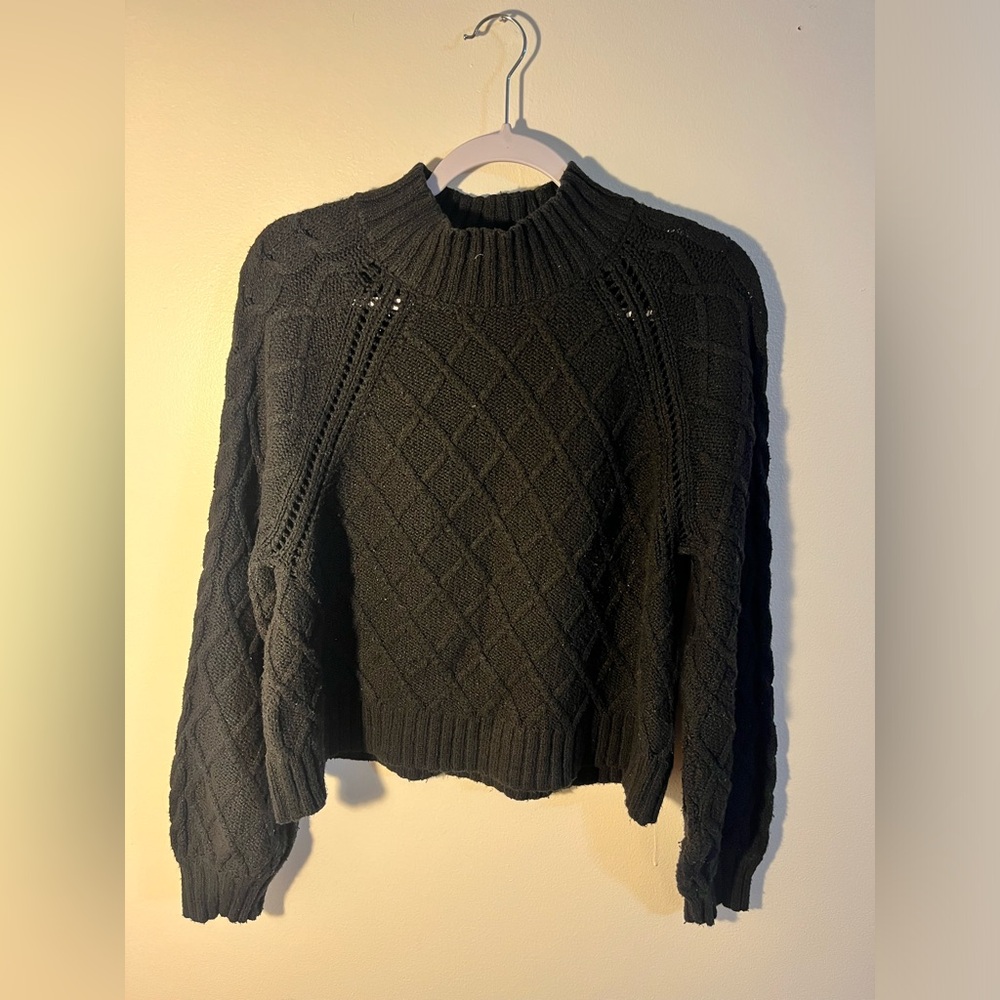 American Eagle Cropped Fisherman Knit Sweater w/Mock Neck